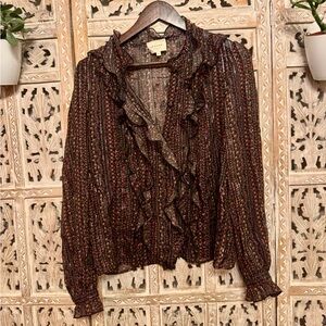 Sezane Black and Red Ruffle Blouse